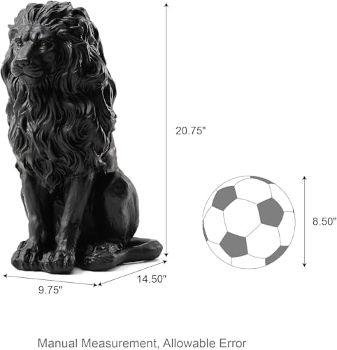 20.5" Black Lion Statue Outdoor, Resin Guardian Lion Sculpture with Weather-Resistant Finish, Decorative Animal Figurine for Garden, Patio, Entryway & Home Decor - Image 2