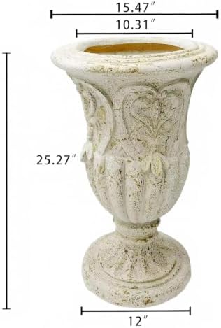 25.27" Tall Rustic Urn Planter, 15.47" W x 15.47" D Magnesium Oxide Outdoor Pedestal Planter with Drainage Hole, Rust Finish Garden Urn for Patio, Porch and Entryway Decor - Image 3