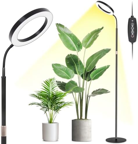 LBW Grow Light with Stand for Indoor Plants, 8" Halo Full Spectrum Grow Light, Adjustable Height up to 68", Auto Cycle Timer (4/8/12H), 6-Level Dimmable, Plant Light for Indoor Growing by LBW