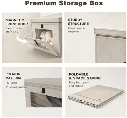 35L Large Closet Organizers and Storage Bins 4-Pack, Collapsible Fabric Storage Boxes with Lids and Handles, Front Opening Wardrobe Container with Clear Window for Clothes, Blankets, Living Room, Dorm - Image 5