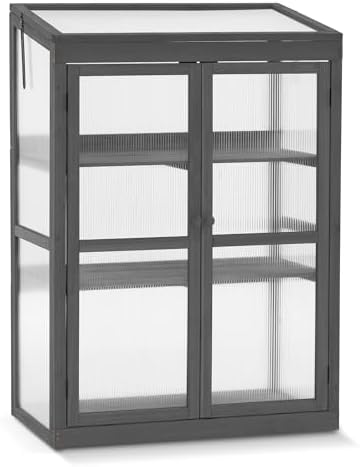 MCombo Cold Frame Greenhouse, Wooden Cabinet with Shelves, 0760 (Dark Grey) by MCombo