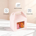 Restaurantware Gable Gift Boxes Pack of 25 Paper Treat Boxes 10 x 7 x 8 Inches With Window, Disposable Pink and White Containers, Freezer-safe, For Weddings or Birthdays - Image 4