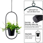 Modern Metal Hanging Planters Set of 2 - Round and Oval Geometric Plant Hangers with 5 Inch Pots - Black Wall and Ceiling Mount Flower Holders for Indoor and Covered Outdoor Décor - Image 4
