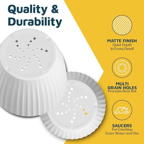 White 6-Inch Plant Pots with Drainage & Saucers 18 Pack, Indoor & Outdoor Planters for Houseplants, Herbs, and Flowers, Durable & Weatherproof Material, Stackable, Lightweight, Minimalist Design - Image 6
