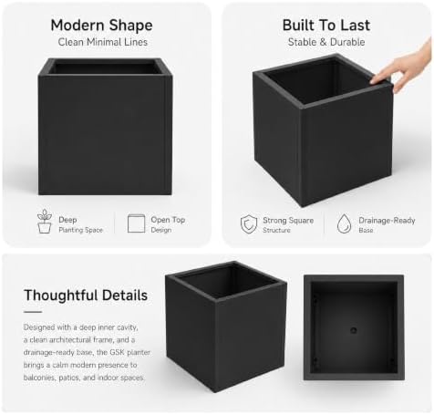 GSK Galvanized Steel Black Metal Square Planter for Indoor Outdoor Set of 2 - Image 6