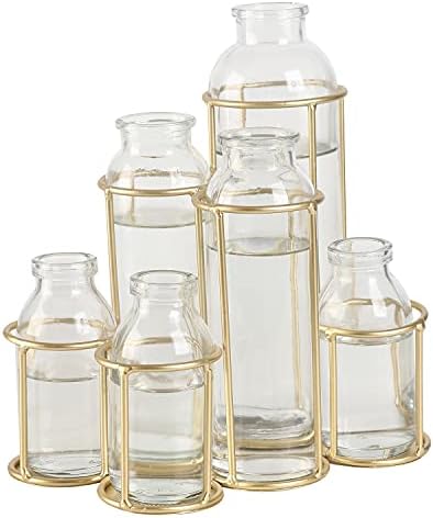 Flower Vases with 6 Bottle Crystal Clear Glass Flower Vase with Metal Stand Propagation Station Plant Display Holder Set for Home or Wedding Décor - Image 2