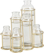 Flower Vases with 6 Bottle Crystal Clear Glass Flower Vase with Metal Stand Propagation Station Plant Display Holder Set for Home or Wedding Décor - Image 2