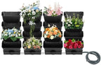 Vertical Wall Planter for Indoor Plant-Walls Mounted Pot with 4 Drainage Tray 16 Pack, with 6.56ft Drainage Pipe for Decor, Plastic Pots Balcony Planters, Plants Hanging (16, Black) by kunghei