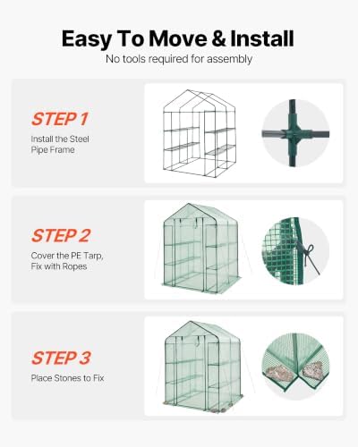 VEVOR Walk-in Greenhouse, 55.5" x 56.1" x 78.7" Greenhouse for Outdoors with PE Cover, 2 Tiers 8 Shelves, Roll-Up Zipper Door, Walk in Green House, Portable Plant Garden Hot House for Backyard Outside - Image 4