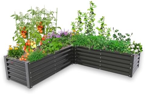 Anleolife 74x74x18in L-Shaped Galvanized Raised Garden Bed, Quartz Grey by AAnleolife
