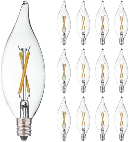 12 Pack E12 Candelabra LED Bulb 20 Watt Equivalent, 2W Clear 2700K Soft Warm White Light Bulbs, CA10 C32 Flame Tip LED Filament Candle Bulbs for Pendant Chandelier Ceiling Fan Wall Sconces by FANNIS-LETTHEREBELIGHT