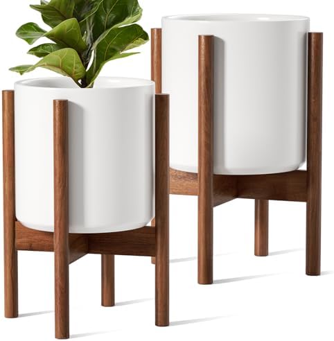 LE TAUCI Indoor Planter with Stand, 10 + 8 Inch, Set of 2, White by LETAUCI