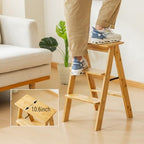 Latifolia Foldable 3 Step Ladder, Bamboo Step Stool with Floor Saver, Decorative Ladder Shelf for Living Room, Kitchen, Garden(Nature) - Image 4
