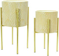 Main + Mesa Modern Boho Embossed Metal Planters with Stands, Cream and Gold, Set of 2 Sizes by MainMesa