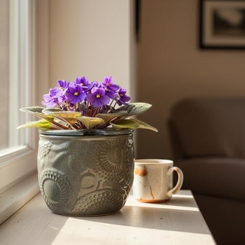 HERDUK 6.5” Ceramic Self Watering African Violet Planter with Embossed Floral Design – Durable Indoor Plant Pot for Orchids, Succulents, and Houseplants - Image 7