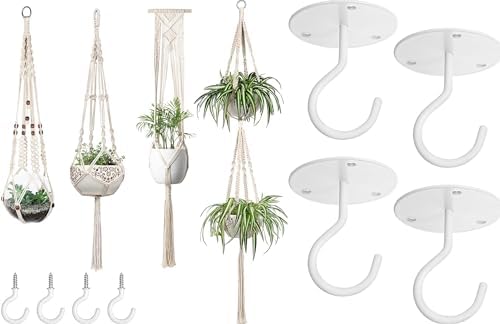 Mkono Macrame Plant Hangers and Ceiling Hooks Set of 8 Indoor Hanging Planter Basket Wall Decorative Flower Pot Holder for Indoor Outdoor Home Decor Gift Box by Mkono