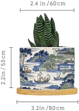 Asian Ceramic Planter Blue and Green Chinoiserie Planters for Indoor Plants with Drainage Holes and Saucers Pot for Outdoor Garden Home Plant - Image 2