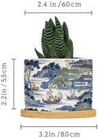 Asian Ceramic Planter Blue and Green Chinoiserie Planters for Indoor Plants with Drainage Holes and Saucers Pot for Outdoor Garden Home Plant - Image 2