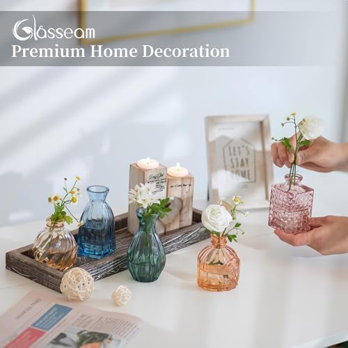 Glasseam Glass Bud Vases for Flower: 5 Pcs Small Vases with Wooden Tray - Image 5