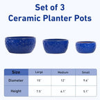 15" Ceramic Plant Pots Set of 3, Glazed Ceramic Flower Pots, Antique Blue - Image 2