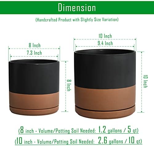 D'vine Dev 2-Pack Ceramic Pots with Saucers, 8/10 in, Black/Tan, 94-G-L-7 - Image 3