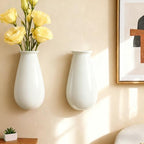 White Ceramic Wall Planters, Set of 2, 10.6 Inch, Flared Design - Image 4