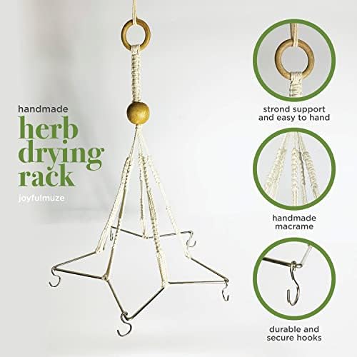 Generic Handcrafted Herb Drying Rack Flower Drying, Boho Star Kitchen Decor Dryer, Plant Hanger Indoor, Macrame Mobile Hanging Gift for Gardener and Lover, 6 Hooks, FLOWERHERB01, Ivory - Image 6
