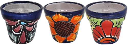 Talavera Hand-Painted Flower Pots (Set of 3) - 3" Fiesta Floral Design - Authentic Mexican Pottery Planters for Succulents by MEXTEQUIL