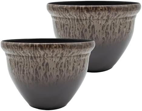 The HC Companies Pizzazz Round Planter Pot, 12 Inch, Foggy Gray, 2-Pack by TheHCCompanies