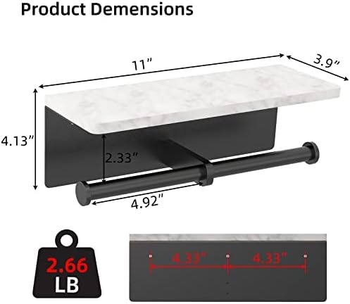 Gypie Toilet Paper Holder with Marble Shelf, Wall Mount, Double Black - Image 6