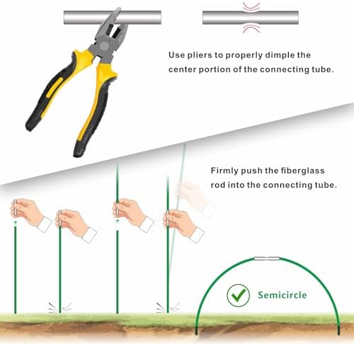 Garden Greenhouse Hoops Kit 15 Sets -2-Section Design, 8ft Grow Tunnels Poles Plant Raised Beds, 30 Pcs 4ft Solid Fiberglass Support Stakes 15 Metal Connectors -Quick Assembly No Loose Parts (Black) - Image 5