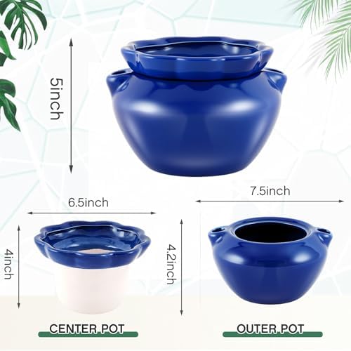 1 Sets African Violet Pots 7.5 Inch Self Watering Pot for Indoor Ceramic Self Watering Planter for Flower Lovers Ideal Plant Pot Thriving Flower Maintenance - Image 3