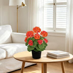 Briful Fall Geranium Artificial Flowers Realistic Potted Plant, Orange - Image 2