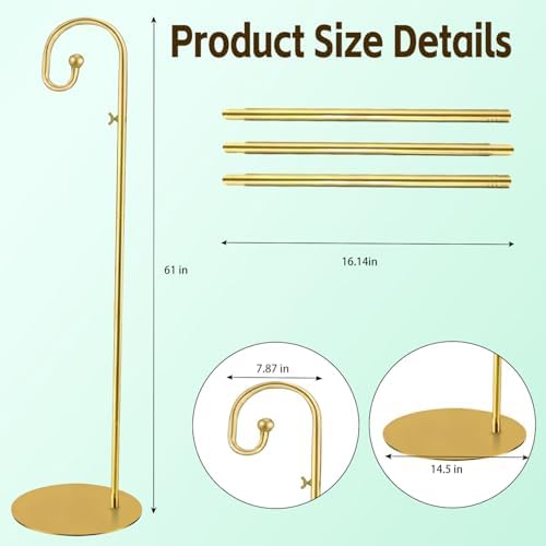 Shepherds Hooks for Outdoor, 61" Tall Freestanding Bird Feeder Stand & Wind Chime Hanger, Heavy-Duty Rust Resistant Iron Pole with Flat Base for Hanging Plant Stand, Wreath, Lanterns (Gold) - Image 4
