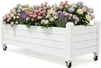Raised Garden Bed with Wheels, Rolling Resin Planter Box,White by NBYSGO