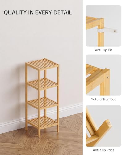 SMIBUY Bathroom Storage Shelf, 4-Tier Bamboo Rack Organizer, Multifunctional Shelving Unit for Living Room Bedroom Kitchen (Natural) - Image 5