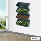 Vertical Wall Planter with 16 Pots, Hanging Garden Plant Flowerpot Holder, Stackable Wall-Mounted Planter, Balcony Planters for Flowers Vegetables Fruits (Army Green, 16 Pots) - Image 4