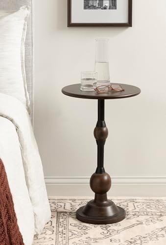 Kate and Laurel Rawlings Traditional Wood and Metal Round Side Table, 14 x 24, Dark Brown and Black, Vintage Pedestal Table for Use as Living Room End Table, Plant Stand, or Bedroom Nightstand - Image 4
