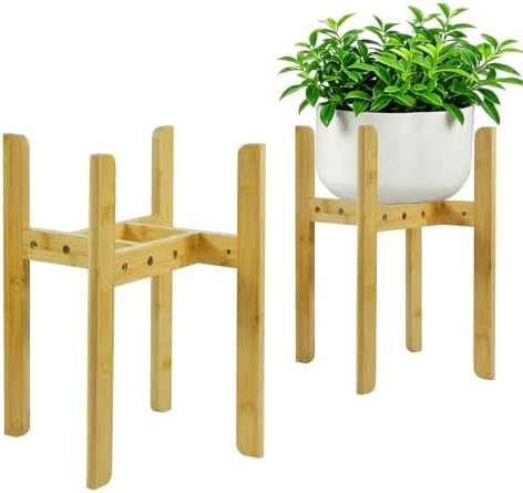 15.7” Bamboo Adjustable Small Plant Stand Indoor for 8-12 Inch Pots 2 pack by MAVOTER