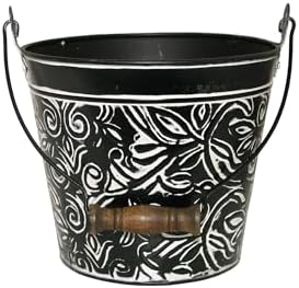 Headwind Vintage Floral Metal Planter with Handle, 12-Inch, Charcoal – Metal Flower Pot & Decorative Bucket Planter, Rustic Metal Outdoor Planter with Drainage Hole for Indoor Plants & Outdoor Garden by Headwind