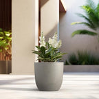 Kante Small Round Curved Weathered Concrete Planter 13.3" Dia, Outdoor - Image 4