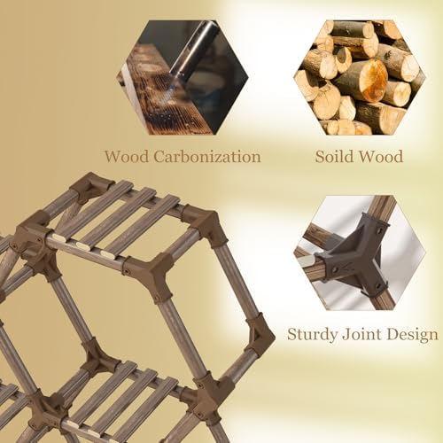 Tikea Hexagonal Indoor Outdoor Plant Stand, Small 7-Tier Wooden Plant Shelf - Image 6