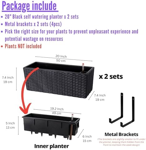LaLaGreen Outdoor Wall Planters (20in, 2 Pack) Black Window Flower Boxes - Image 2