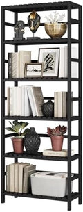 Bamjoy Bamboo Shelf, 6-Tier Bookshelf Adjustable Storage Shelves, Tall Shelving Unit Plant Stand, Storage Rack for Bathroom Home Office Living Room Kitchen, 23.6W x 10.2D x 63.4H Black by Bamjoy