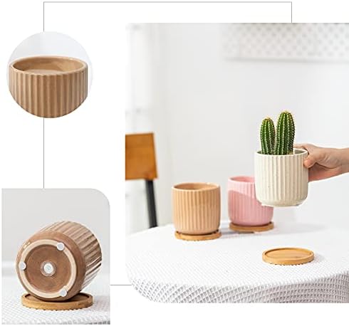 4 Inch Ceramic Multicolor Pots with Saucer and Drainage Hole, 4P - Image 2