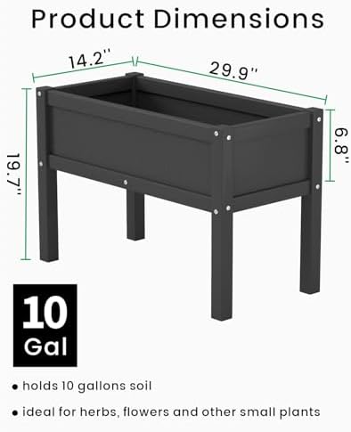 Small HDPE Raised Garden Bed, Elevated Planter Box with Legs, Outdoor All-Weather Planter Raised Beds for Seeds, Herbs, Flowers, Vegetables (Black) - Image 2