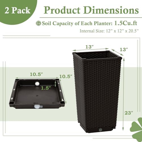 GIANTEX Outdoor Wicker Flower Pot Dark Brown Set of 2, 23 Inch Tall - Image 5