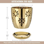 Oairse 6 inch Orchid Pots with Holes, Gold Ceramic Orchid Pot for Repotting Small Indoor Plant Pots with Drainage Holes and Saucers Decorative Flower Planter for Orchids, Indoor Plant - Image 3