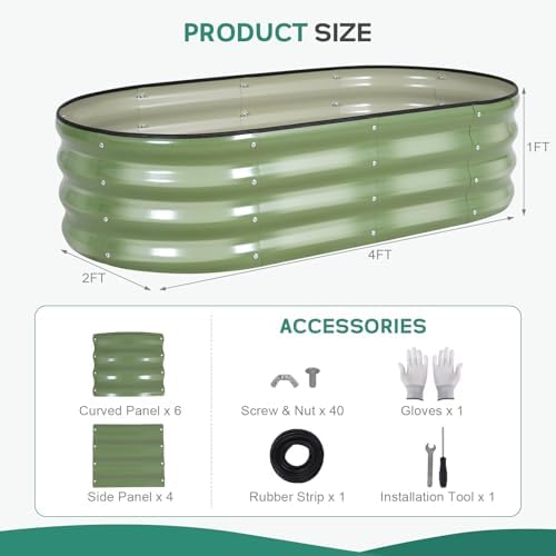 Galvanized Raised Garden Bed, 4x2x1ft, 2 Pack, Olive Green - Image 2
