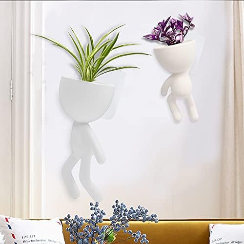 2 Pack Ceramic Wall Plant Pots Hanging Planter Succulent Plant Pots Creative Human Shaped Small Cactus pots Flower Pots Mini Plant Planters for Home Decoration White - Image 2